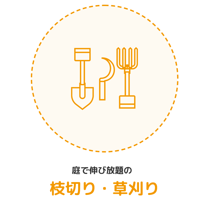 庭で伸び放題の　枝切り・草刈り